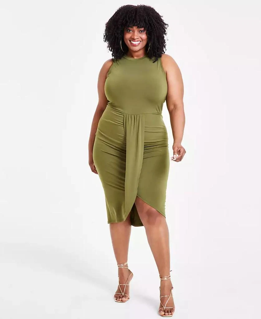 Nina Parker Trendy Plus Size Ruched Draped Midi Dress, Created for Macy's 2