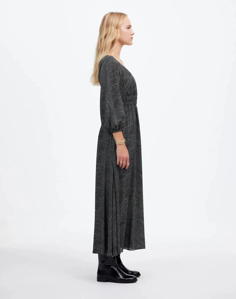 Madewell Balloon-Sleeve Ruched Midi Dress in Dot 3