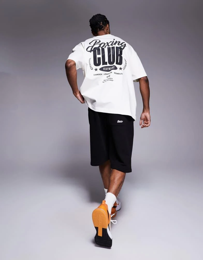 4505 4505 Boxing back print oversized heavyweight cotton t-shirt with quick dry finish in vintage white 1