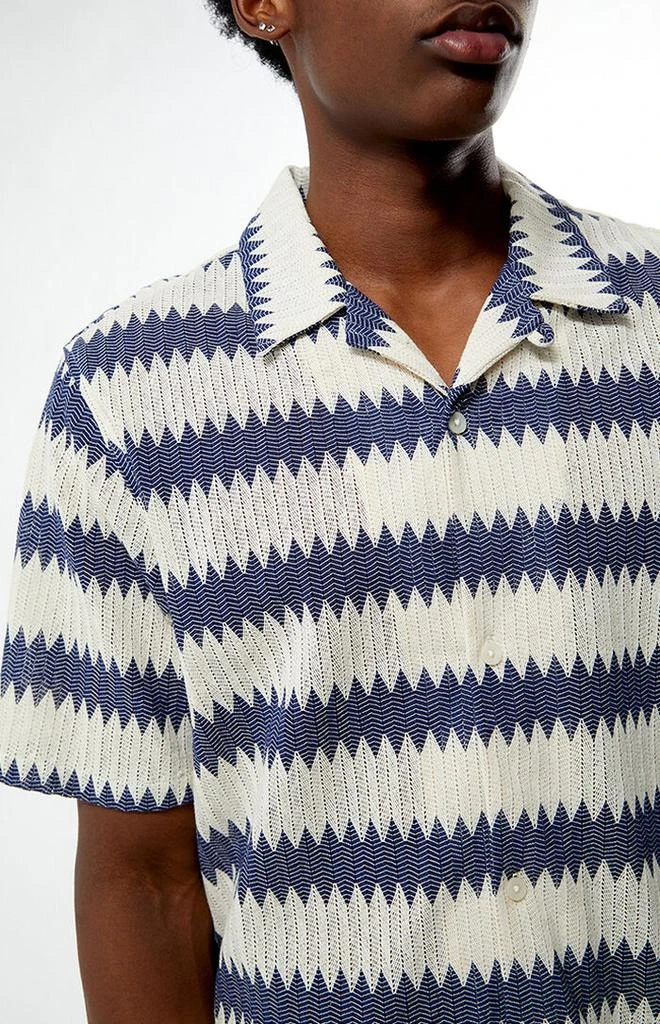 PacSun Blue 
Cream Textured Oversized Resort Camp Shirt 2