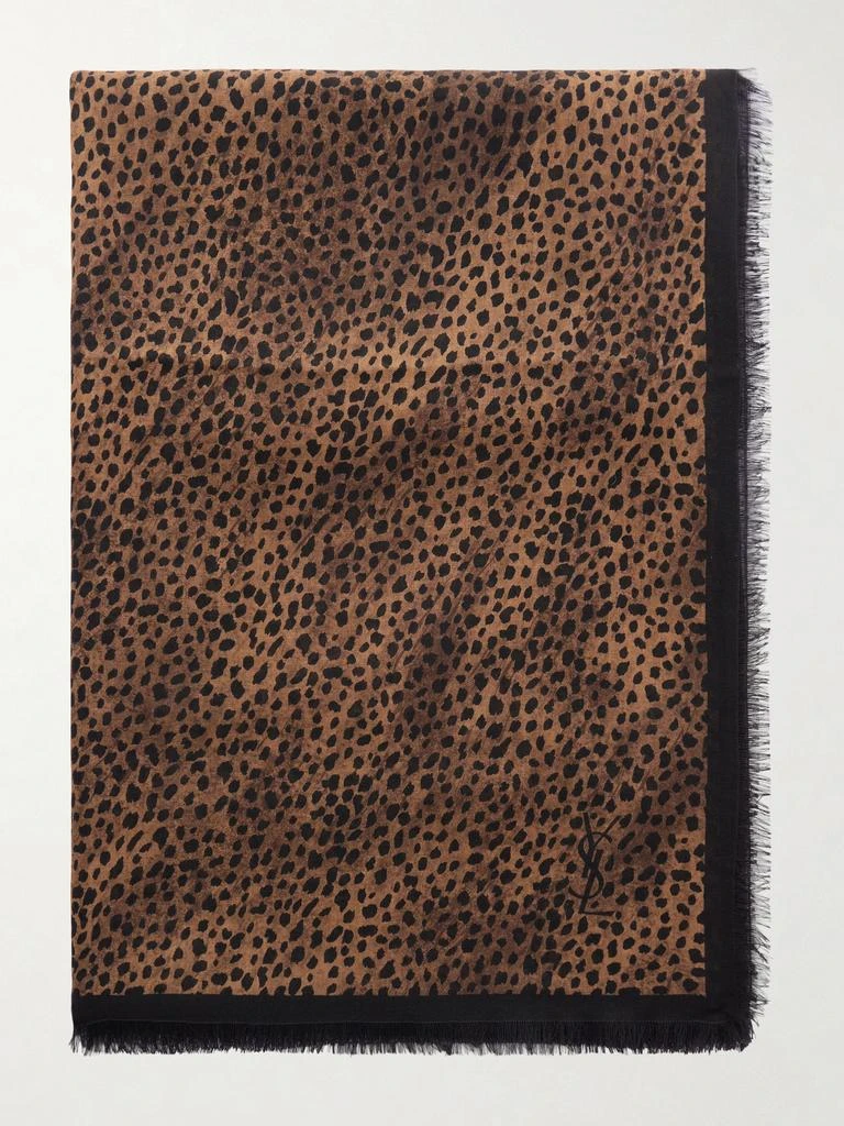 Yves Saint Laurent Fringed Leopard-print Wool Scarf