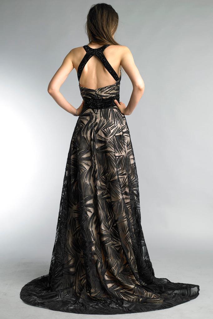 Basix Black Label V Neck Evening Gown