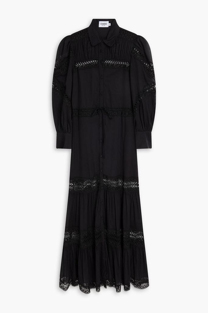 Charo Ruiz Ibiza Ileana guipure lace-trimmed cotton-blend voile maxi shirt dress
