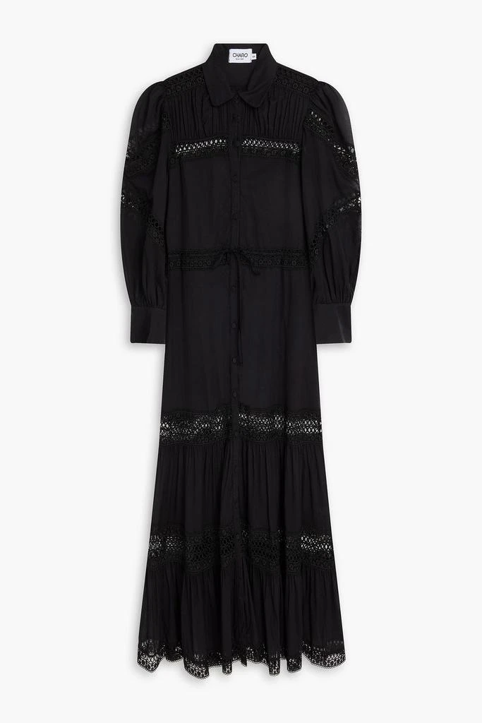 Charo Ruiz Ibiza Ileana guipure lace-trimmed cotton-blend voile maxi shirt dress 1