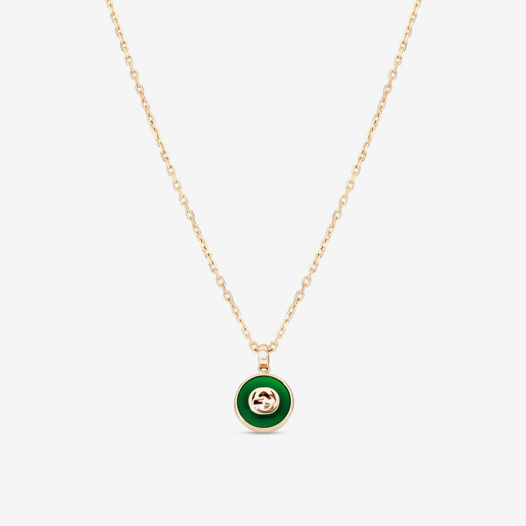 Gucci Gucci 18K Rose Gold Green Agate 
Diamond Pendant Necklace YBB78934000200U-copy