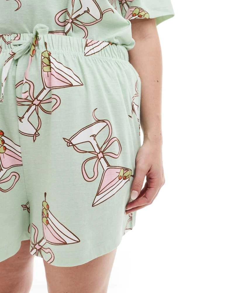 ASOS ASOS DESIGN Curve cocktail glass oversized tee & short pyjama set in green 4