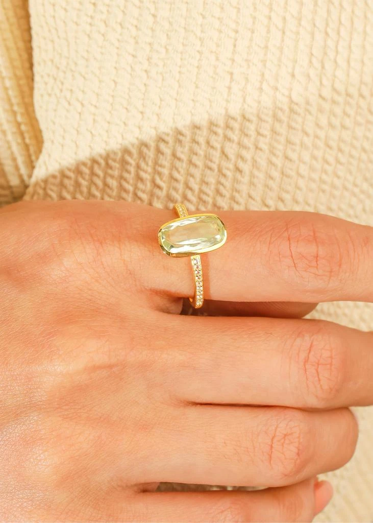 Tiramisu 14K Gold Plated Over 925 Sterling Silver Green Amethyst Verdant Halo Pave Ring 2