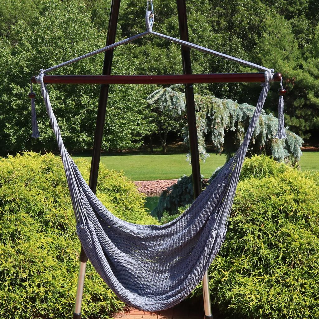 Sunnydaze Modern Boho-Style Soft-Spun Polyester Rope Hanging Caribbean XL Hammock Chair for Yard, Balcony, and Garden