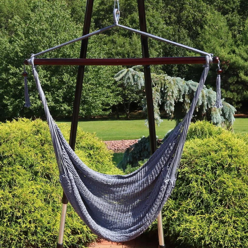 Sunnydaze Modern Boho-Style Soft-Spun Polyester Rope Hanging Caribbean XL Hammock Chair for Yard, Balcony, and Garden 2