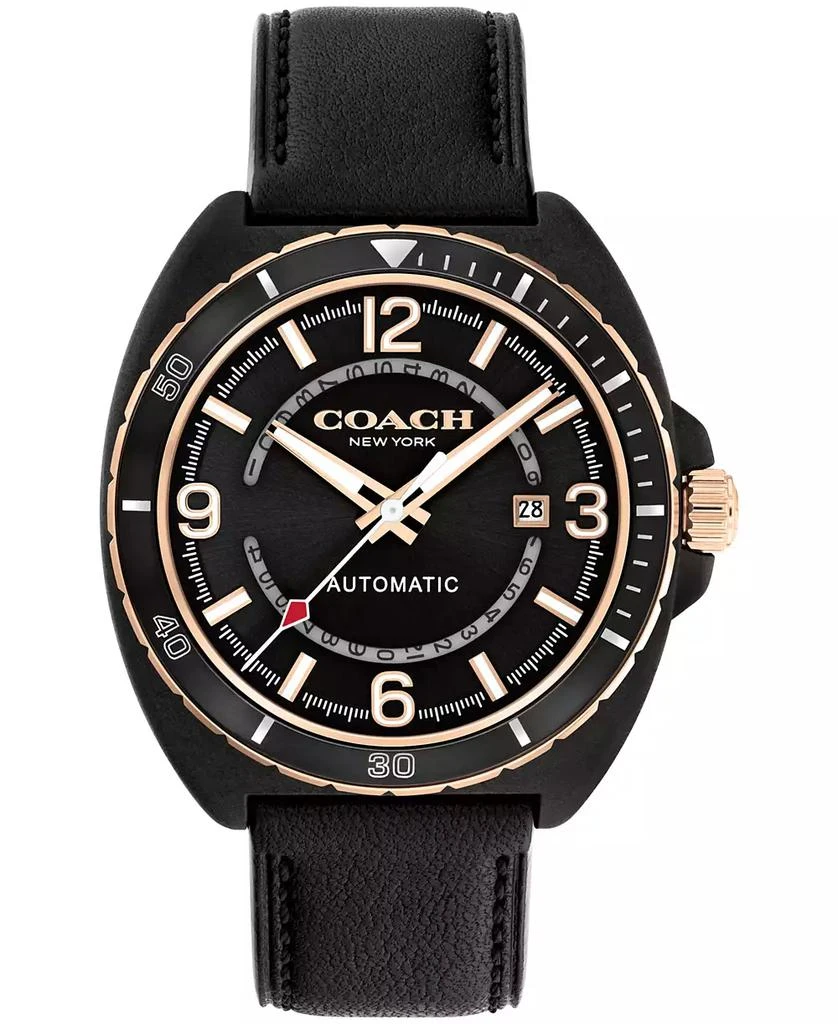Coach Men's Charter Automatic Black Leather Strap Watch 44.5mm 1