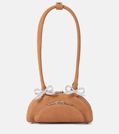 Self Portrait Embellished bow-detail suede shoulder bag 1