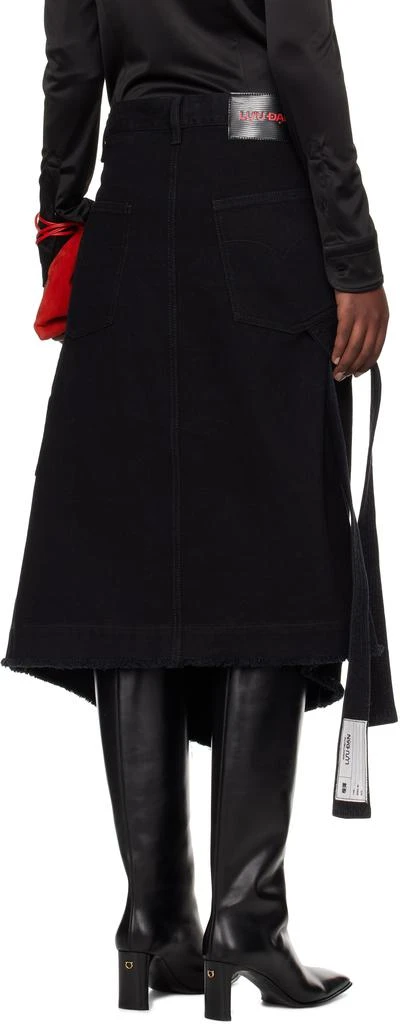 LU'U DAN Black Apron Denim Midi Skirt 3