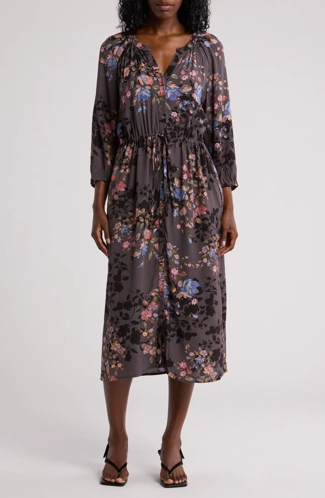 Lisseth Foldover Neckline Midi Dress Floral Red