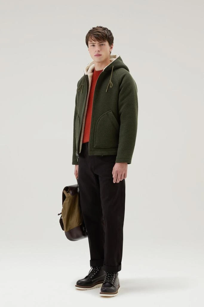 WOOLRICH Hooded Jacket in Recycled Manteco Wool Blend - Men - Green 2