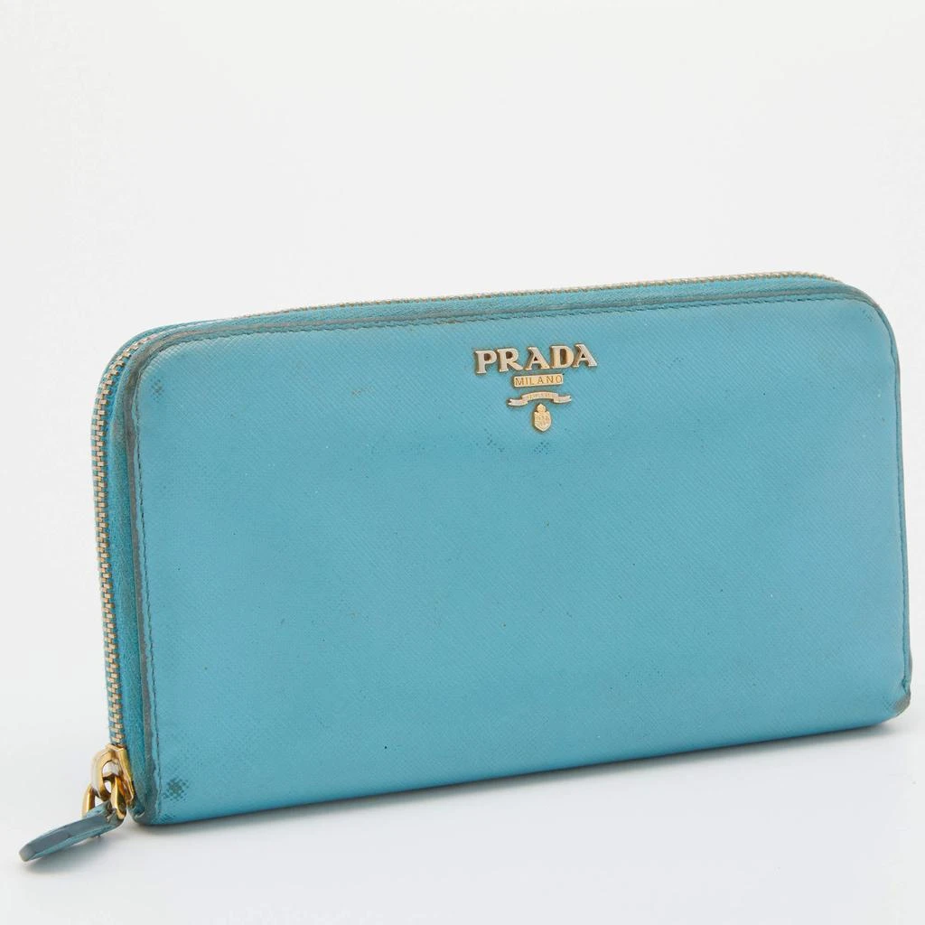 Prada Prada Blue Saffiano Lux Leather Zip Around Wallet 3