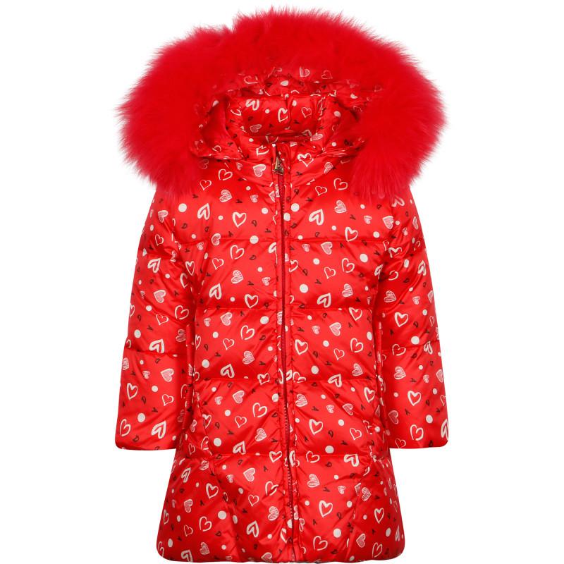 ADD Heart print jacket mittens and dungarees set in red