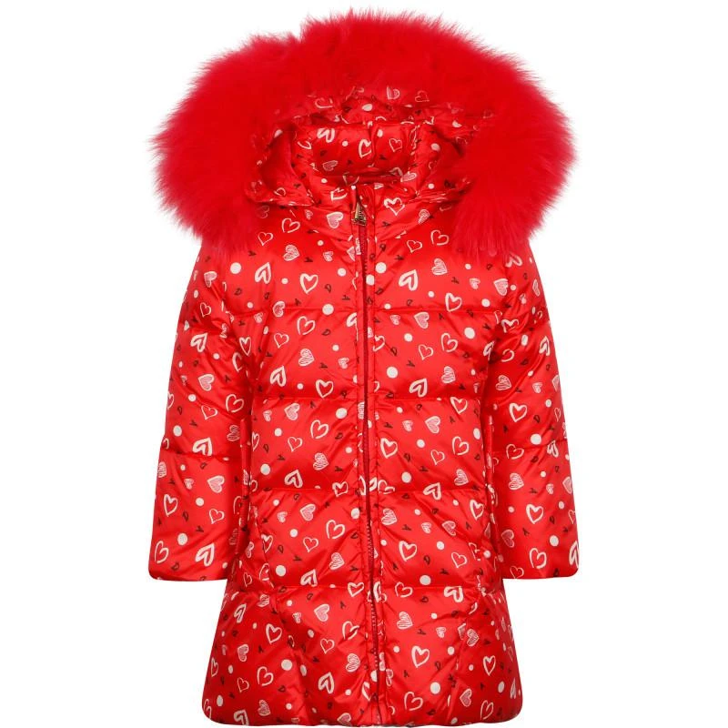 ADD Heart print jacket mittens and dungarees set in red 2