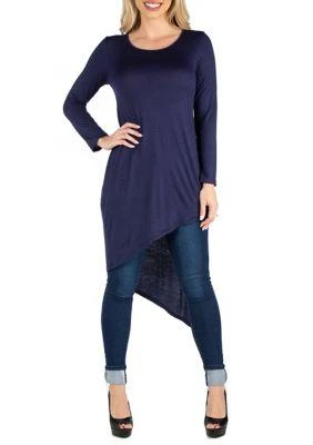 24seven Comfort Apparel Comfort Apparel Womens Full Length Long Sleeve Asymmetric Hem Top 1