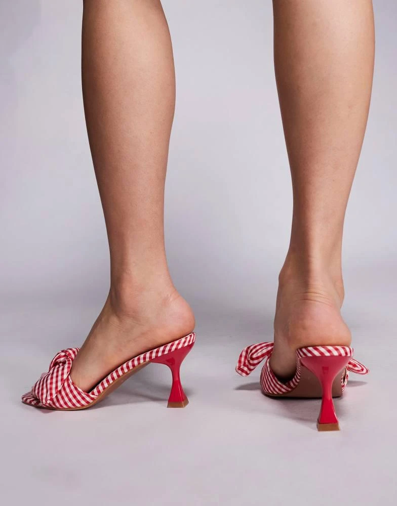 Public Desire Public Desire Soleil gingham bow mule square toe mid heels in red 4