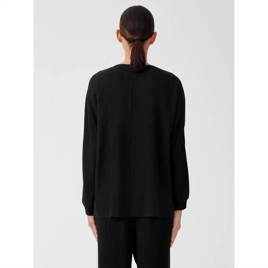 Eileen Fisher Silk Georgette Crepe Dolman Sleeve Top In Black 2
