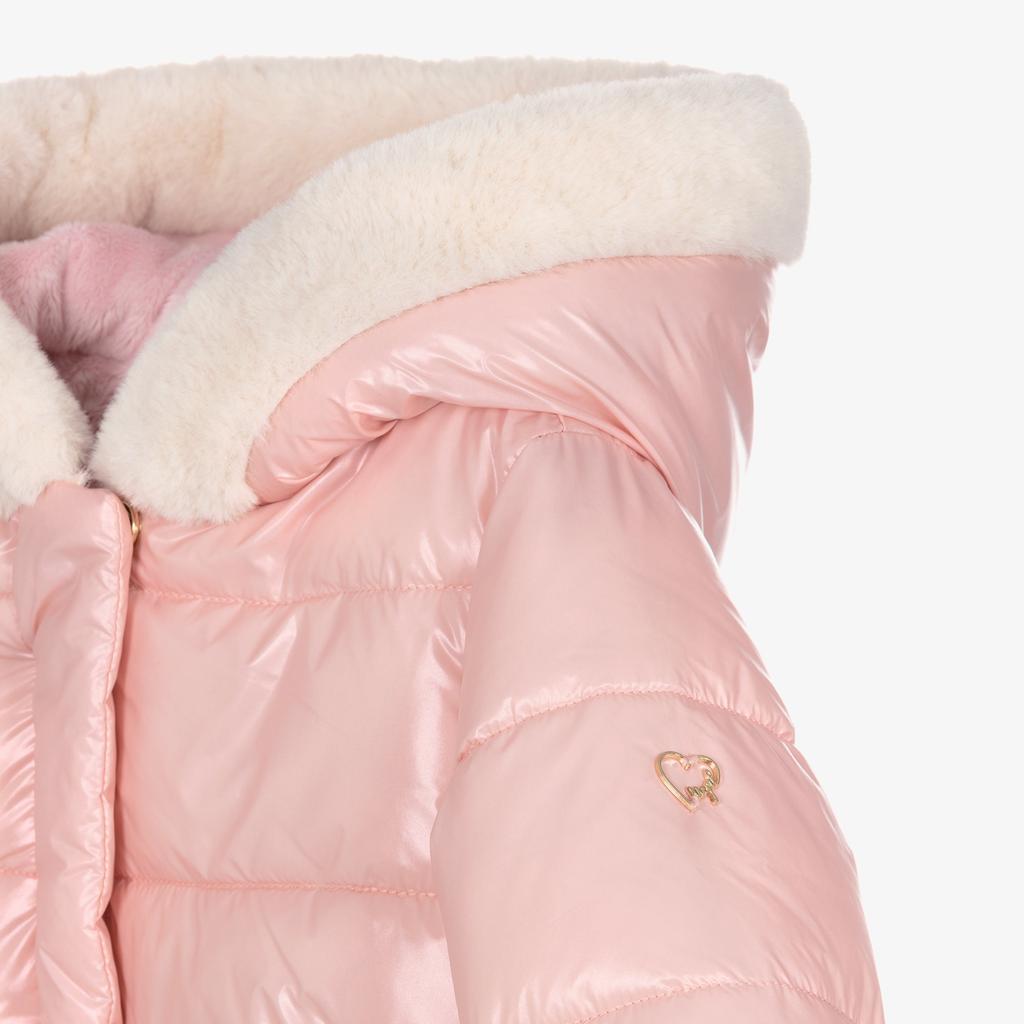 MAYORAL Pink Bow Hooded Puffer Jacket