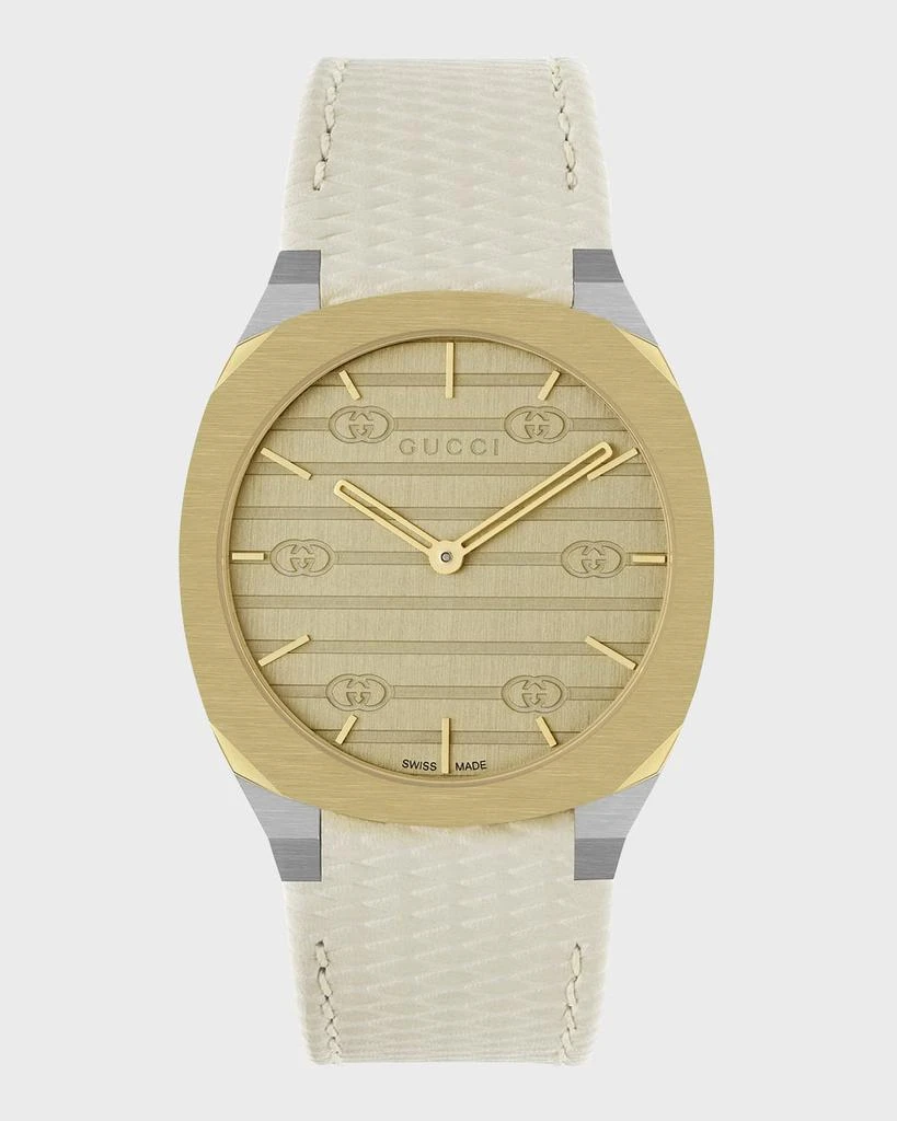 Gucci 34mm 25H Quartz Watch with Leather Strap, White 5