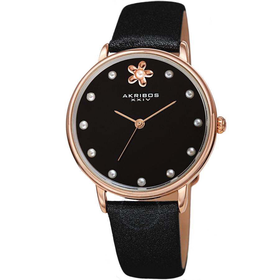 Akribos XXIV Akribos XXIV Quartz Black Dial Black Leather Ladies Watch AK1084BK