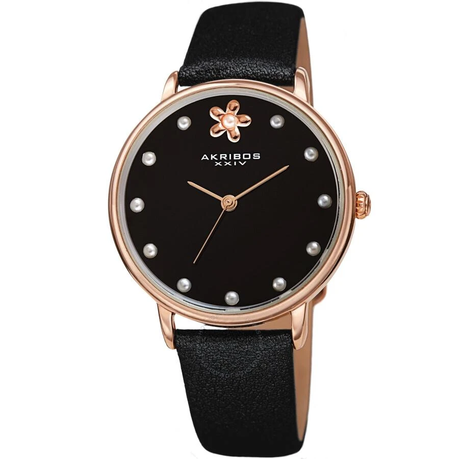 Akribos XXIV Quartz Black Dial Black Leather Ladies Watch AK1084BK 1
