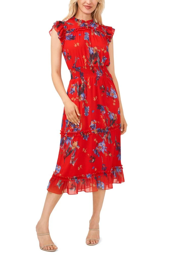 CeCe Floral Smocked Ruffle Midi Dress 1