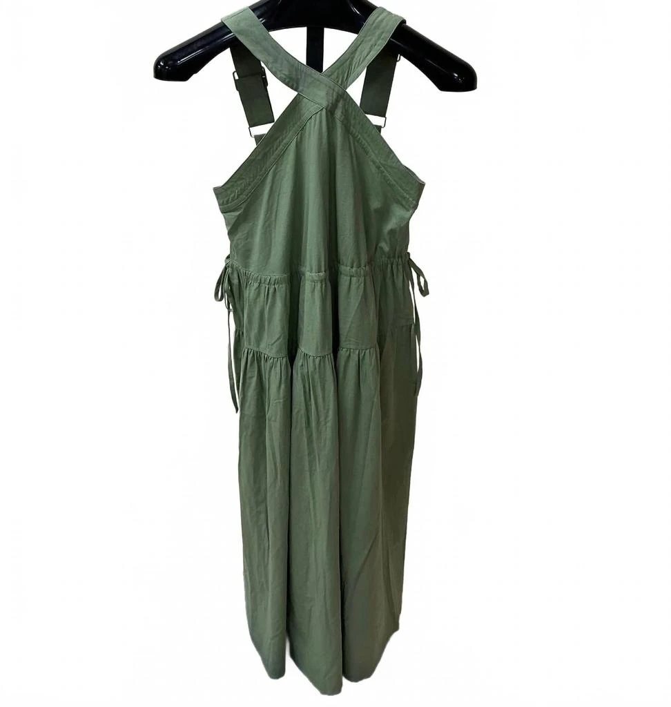 Madewell Halter Tiered Cotton Poplin Midi Dress In Olive Green 2