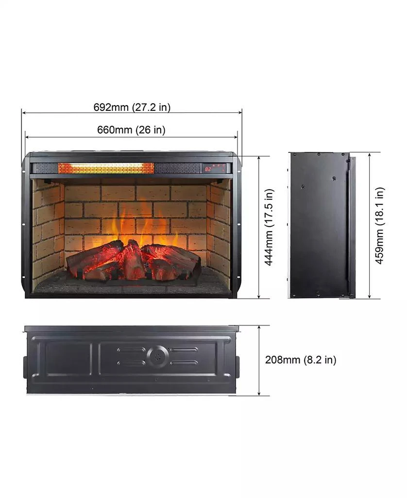 Flynama 26 inch infrared quartz heater fireplace insert -woodlog version with brick 3