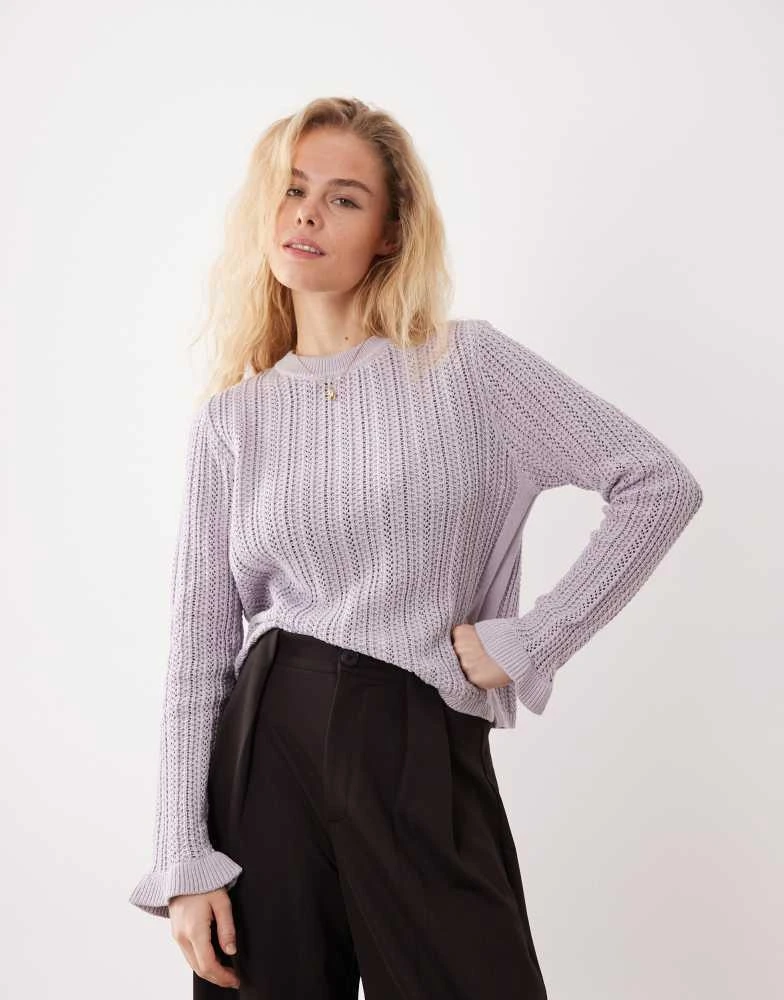 Mango Mango Teen fine knit top with flared sleeves in pastel purple 2