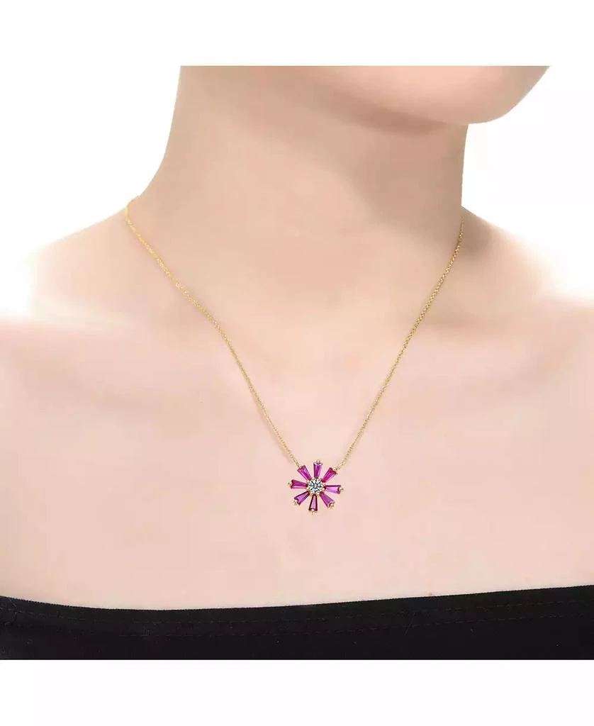 GiGiGirl Sterling Silver 14K Gold Plated Flower Necklace with Red Cubic Zirconia Petals 2