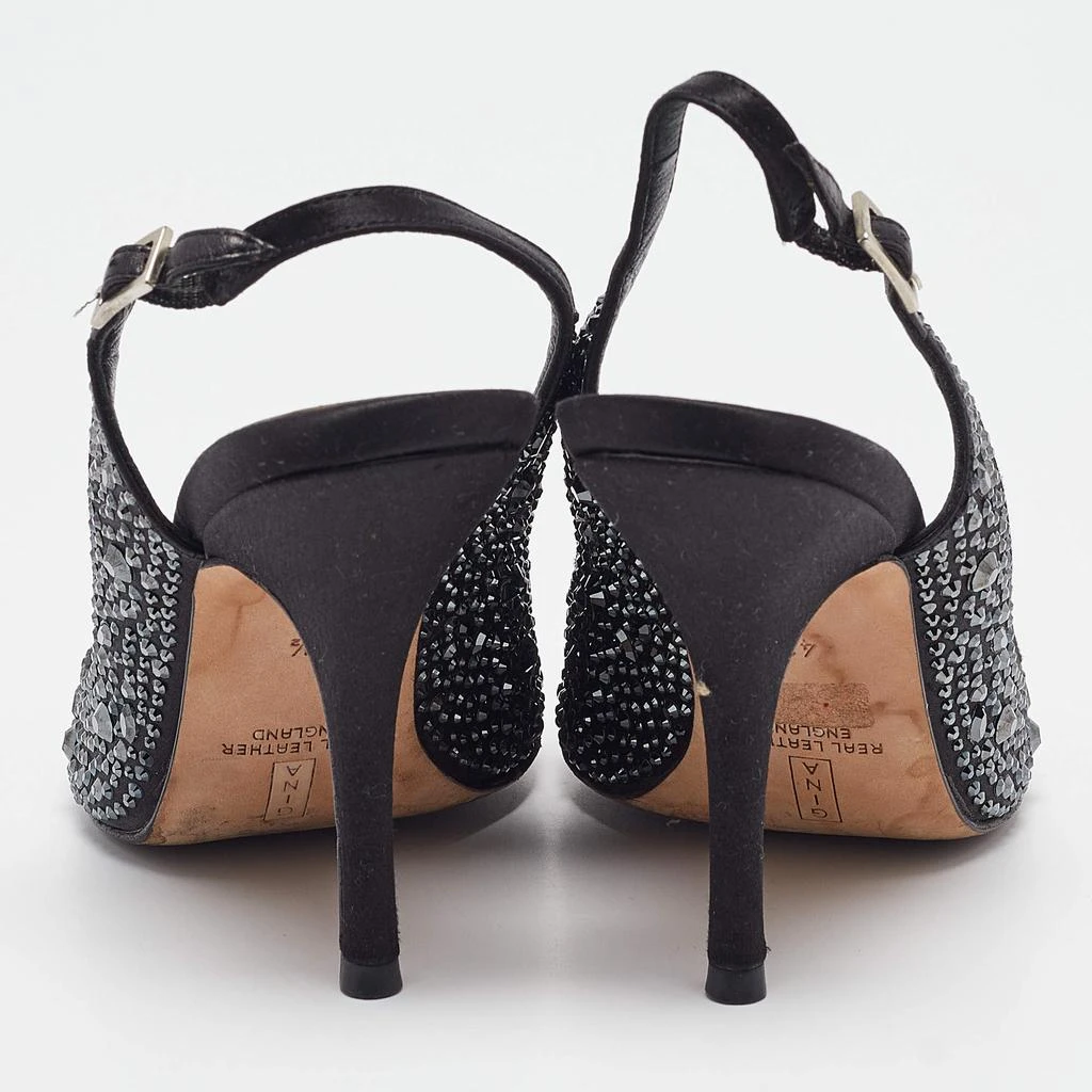 Gina Gina Black Satin Crystal Embellished Peep Toe Pumps Size 37.5 5