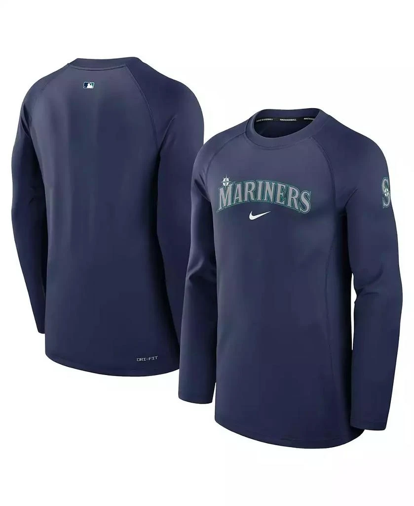 NIKE Men's Navy Seattle Mariners Authentic Collection Game Time Raglan Performance Long Sleeve T-Shirt 1