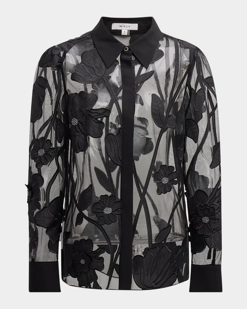 Milly Ashton Sheer Floral-Embroidered Top 1