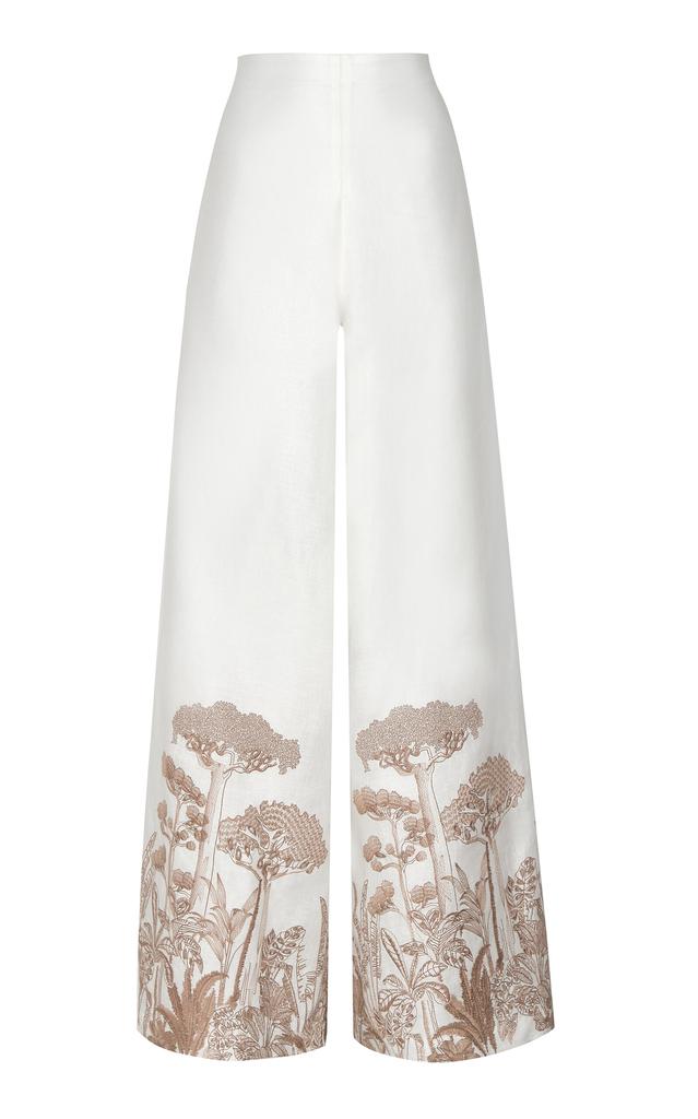 Andres Otalora Andres Otalora - Miranda Embroidered Linen Wide-Leg Pants - Off-White - US 4 - Moda Operandi