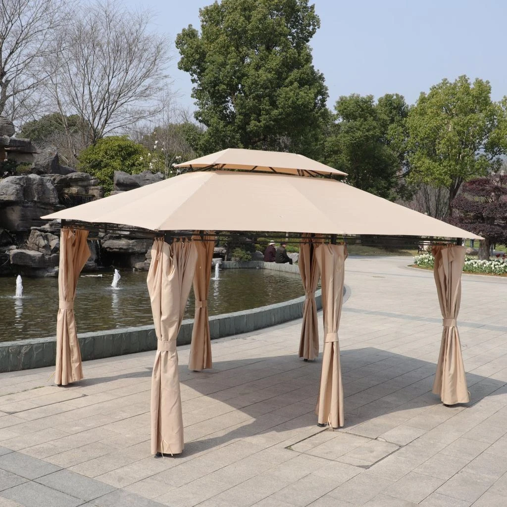 Streamdale Furniture Streamdale 13x10 Outdoor Gazebo Canopy Tent w/ Mosquito Net - Khaki Top 4