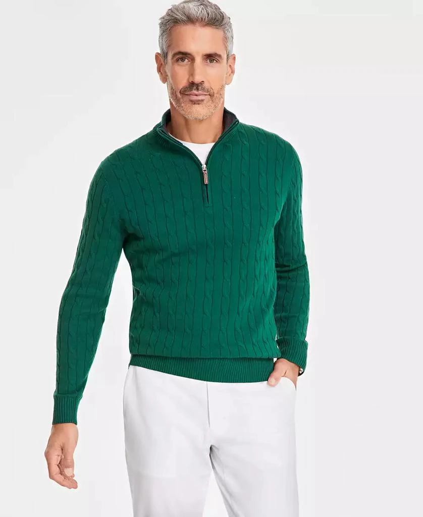 Club Room Men's Cable Knit Quarter-Zip Cotton Sweater, Created for Macy's 1