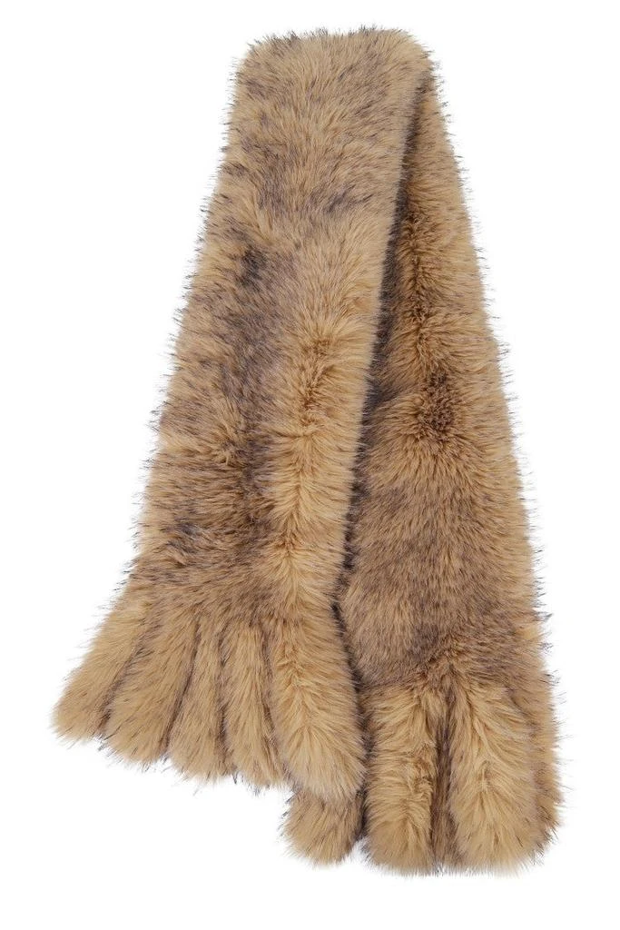 ROTATE Birger Christensen Plush Faux Fur Scarf In Rich Nougat 1