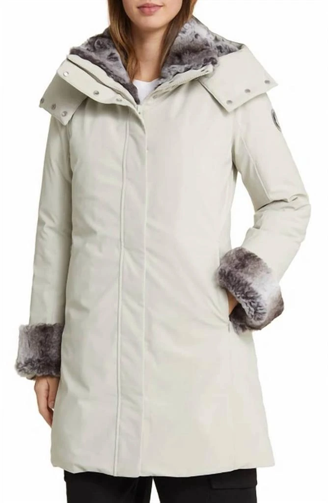 Save The Duck Samantha Hooded Parka Faux Fur Trim In Rainy Beige 10034 1