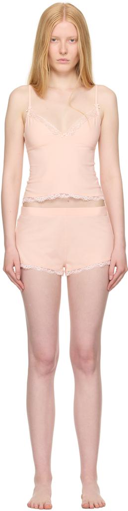 SKIMS Pink Cotton Jersey Lace Cami & Short Set