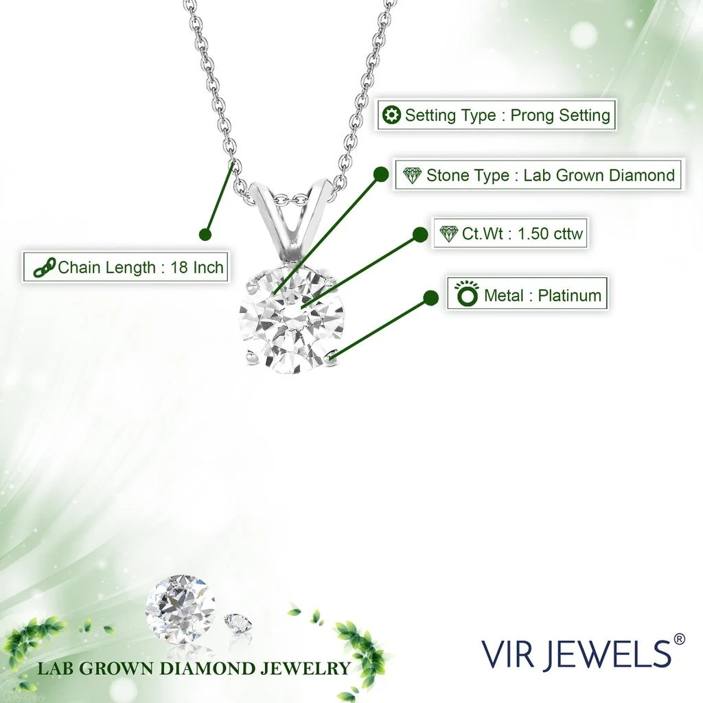 Vir Jewels 1.50 cttw Lab Grown Diamond Solitaire Pendant Necklace in Platinum with Chain For Women 3