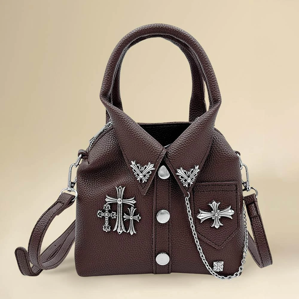 FASHNZFAB Faux Leather Studded Cross Mini Jacket Crossbody Bag