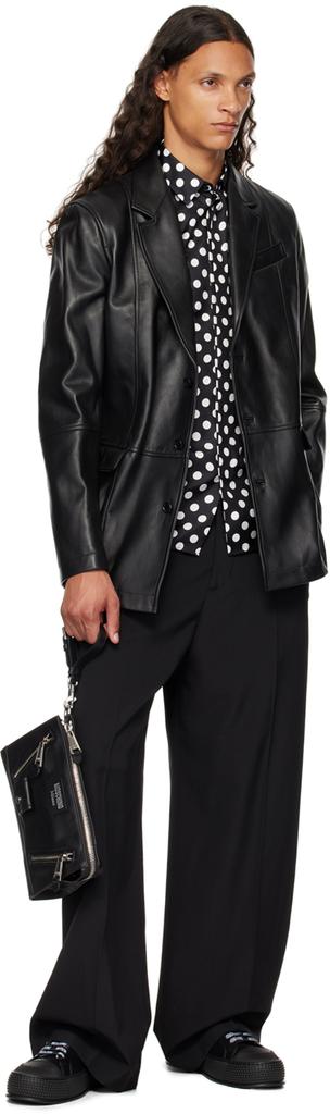 Black Notched Lapel Leather Jacket – On Sale Now with Up to