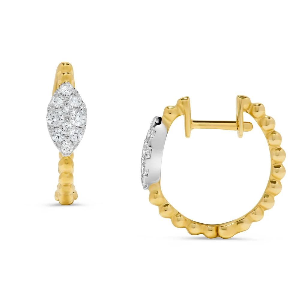 H.J. Namdar 0.27 ct tw Pave Diamond Marquise Beaded Huggie Earrings 14K Two Tone Gold Natural Diamonds