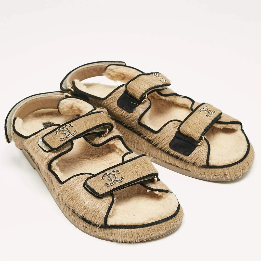 Chanel Chanel Brown Calf Hair and Shearling Fur Dad Slingback Sandals Size 40.5 4