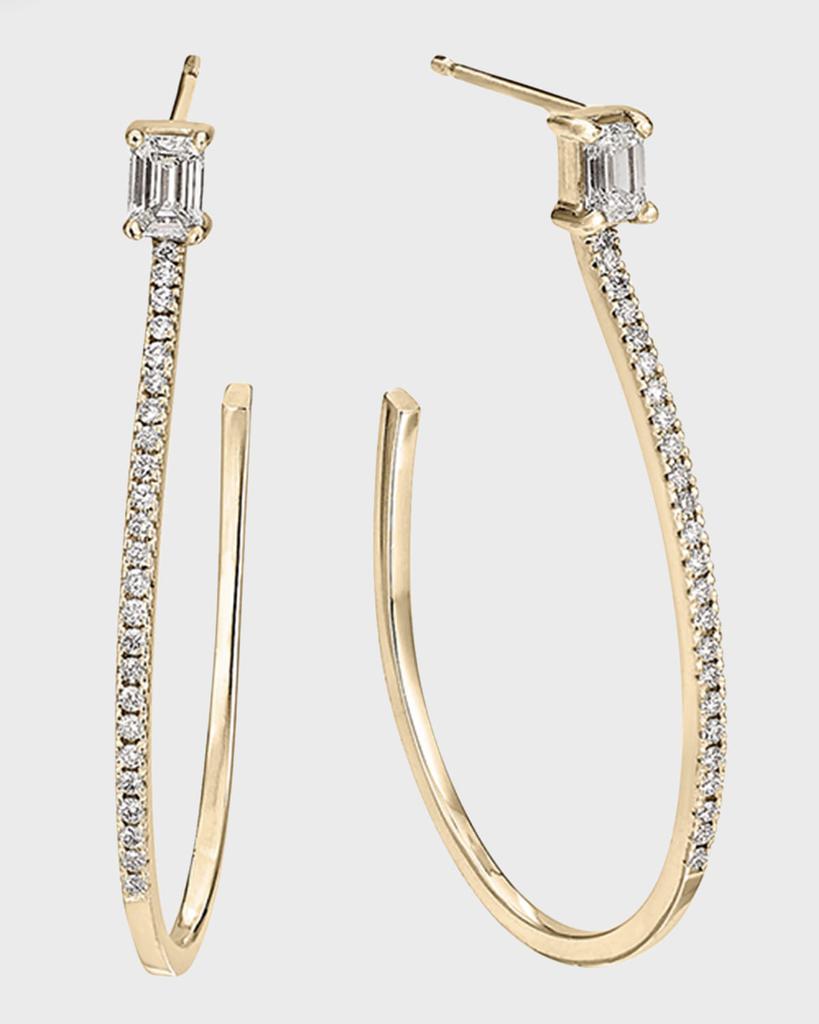 LANA Flawless Teardrop Hoop Earrings with Emerald-Cut Diamond Studs, 35mm