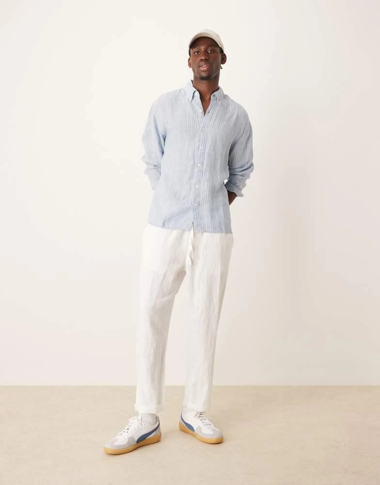 Abercrombie & Fitch Abercrombie & Fitch long sleeve striped linen shirt in blue and white 4