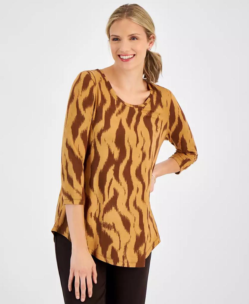 JM Collection Petite Zebra Stitch 3/4-Sleeve Top, Created for Macy's